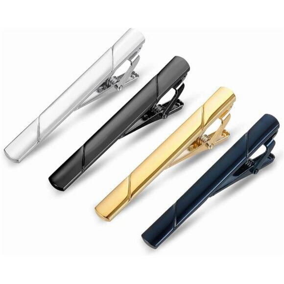Mens tie clip set silver gold tie bar for skinny slim neckties formal accessorie - Picture 1 of 7